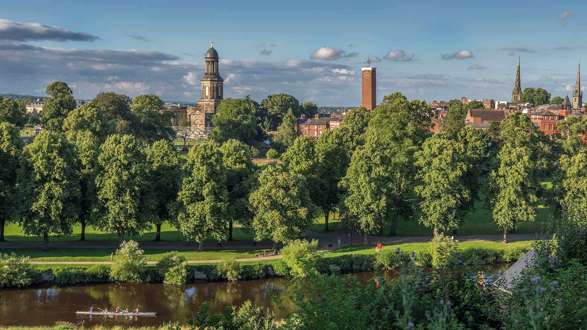 View across the river Severn towards Shrewsbury town centre